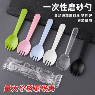 ♡ Plastic Disposable Fork and Spoon Individually Packaged Dessert Cake Thickeneded Western Pastry Fork and Spoon Fruit Scoop 100