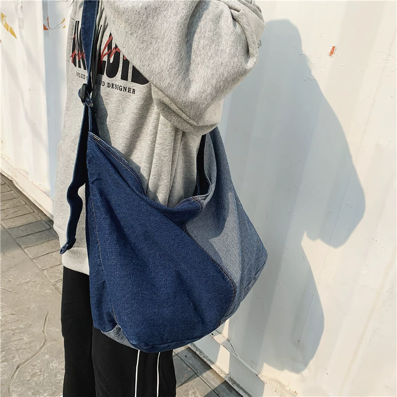 Denim capacious Japanese retro bag strap for leisure one shoulder