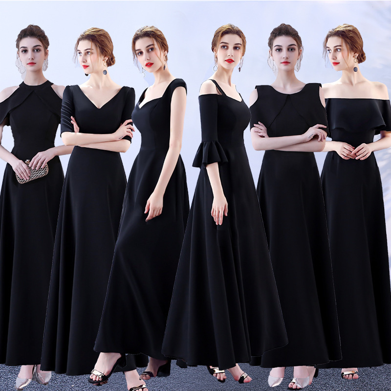 European and American Evening Dress 2025 New Slim Party Host Dress Black Long Chorus Performance Clothing