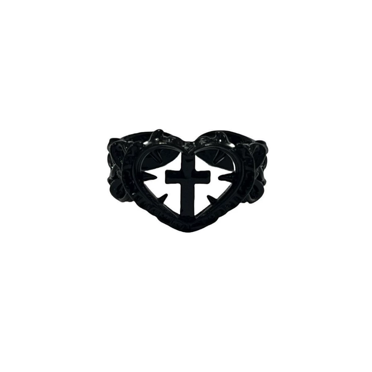 Adjustable ring AQ-5960 Gothic heart, black enamel, one-size adjustable
