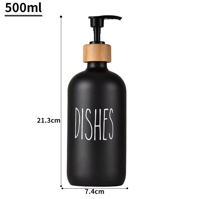 Botella de vidrio tipo Boston blanco/negro con bomba de bambú, para gel de baño o jabón de manos, recargable, venta en Amazon transfronterizo