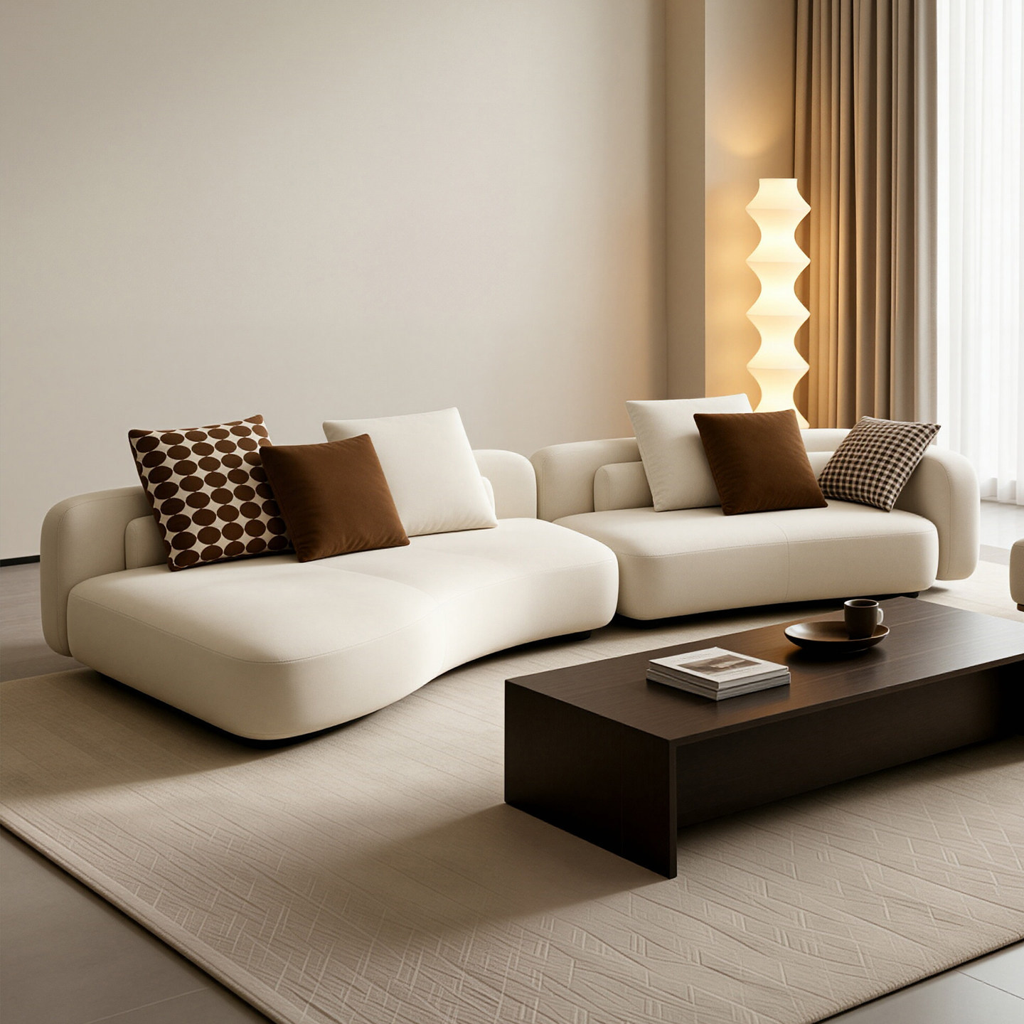 Moderno simple blanco arco VIP sofá pequeño tipo gran sala de estar crema viento sin reposabrazos sofá de tela de forma especial