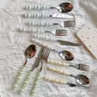Ceramic tableware pearl stainless steel, set, spoon, fork, light luxury style, home decor