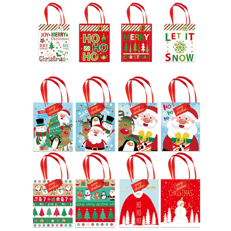 新款圣诞烫金礼品袋服装饰品卡通商超派对礼物白卡手提纸袋伴手礼
