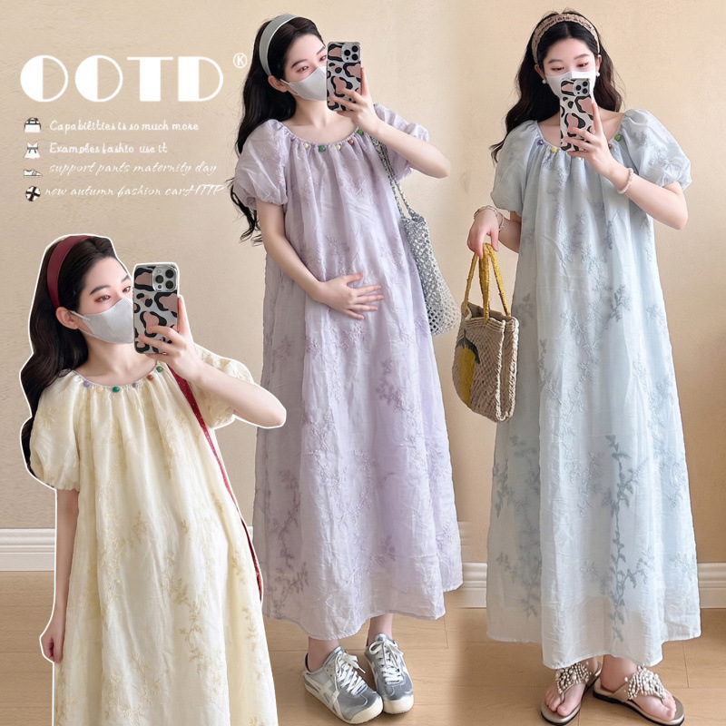 Maternity Summer Dress, Fashionable New Style, Summer Plus Size, Stylish Embroidered French-Style Dress That Doesn'T Show Pregnancy, Beautiful Dress for Pregnant Women Maternity Summer Dress, Fashionable New Style, Summer Plus Size, Stylish Embroidered French-Style Dress That Doesn'T Show Pregnancy, Beautiful Dress for Pregnant Women