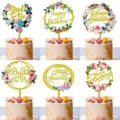国境を越えたカラープリント花アクリル旗入れケーキ装飾プラグイン誕生日結婚式カード欧米風焙煎スイーツ台