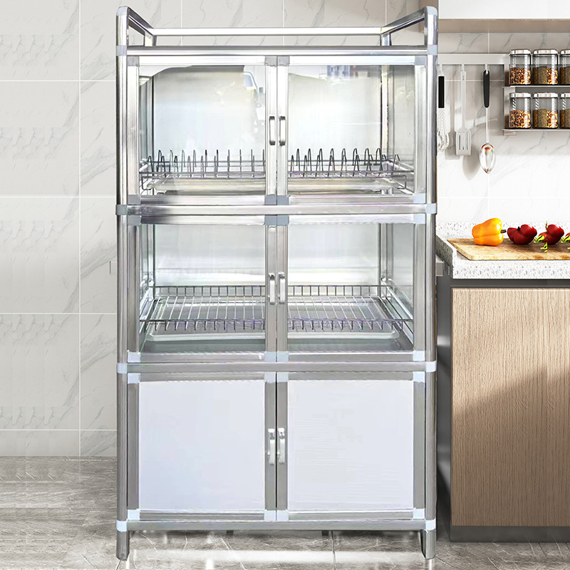 Aluminum Alloy Sideboard Removable Modern Simple Glass Double Door Portable Kitchen Storage Cabinet Removable Dining Table