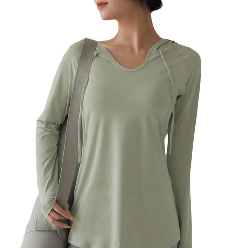 Fashion Loose Slimming Long Sleeve Hooded Sweatshirt Breathable Quick Dry Running Fitness Sport Top Yoga Clothes for Women