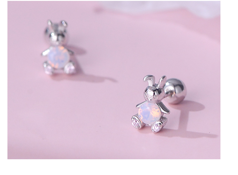 1 Pair Cute Rabbit Sterling Silver Inlay Rhinestones Ear Studs display picture 1