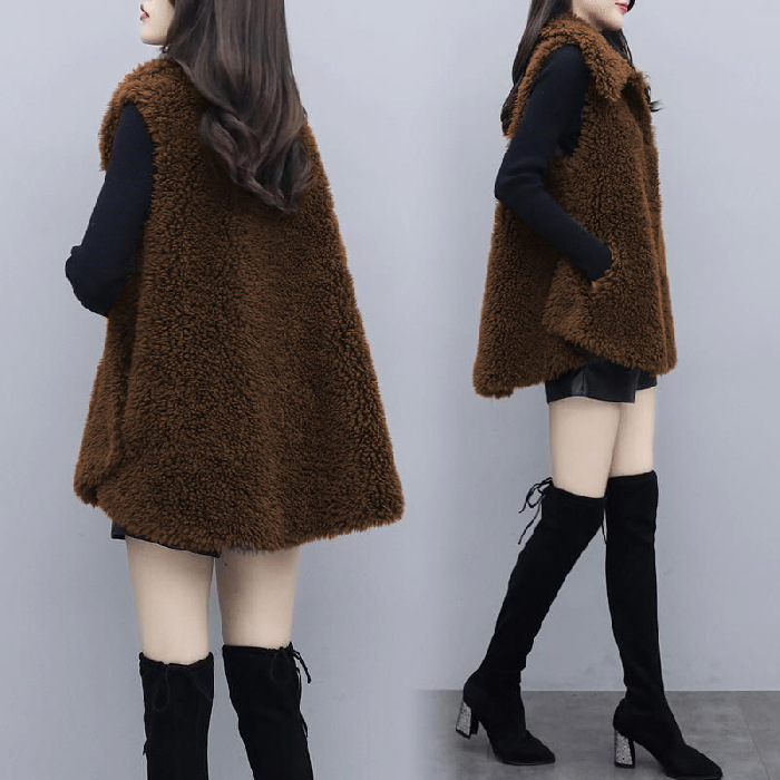 Nuevo estilo coreano suelta fleece color sólido Top para mujeres moda Chaleco de moda de felpa de doble cara para mujer 2024 Otoño e Invierno
