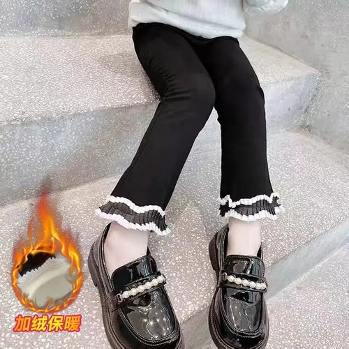Women's Bell Bottom Pants Winter Warm Thicker New Middle and Small Children Black Pants Wearable Long Pants Versatile Casual Pants for Girls