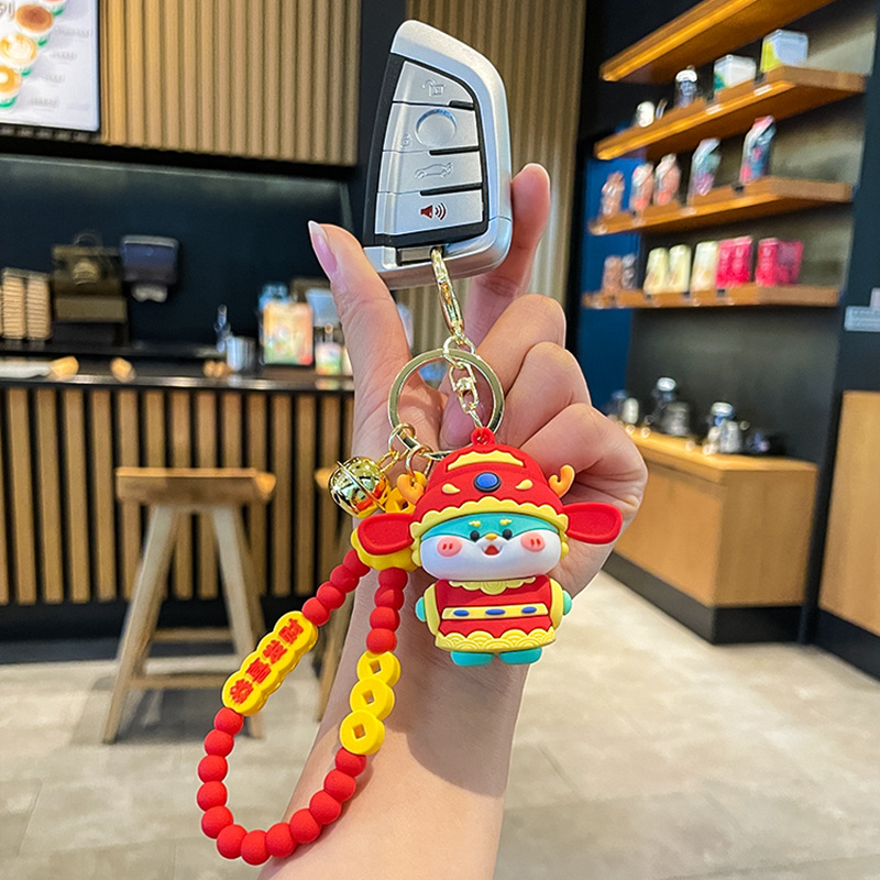 Nuevo dragón año llavero nacional moda Zodiaco colgante lindo pareja muñeca coche llavero Año Nuevo pequeño regalo