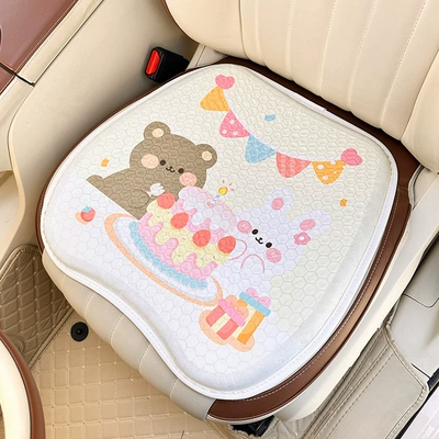 Summer Breathable Cooling Cushion, Soft and Comfortable Gel Car Seat Cushion, Cartoon Tulip Bear Cushion, Universal for All Seasons (Cool pad) - cake-bear-rabbit