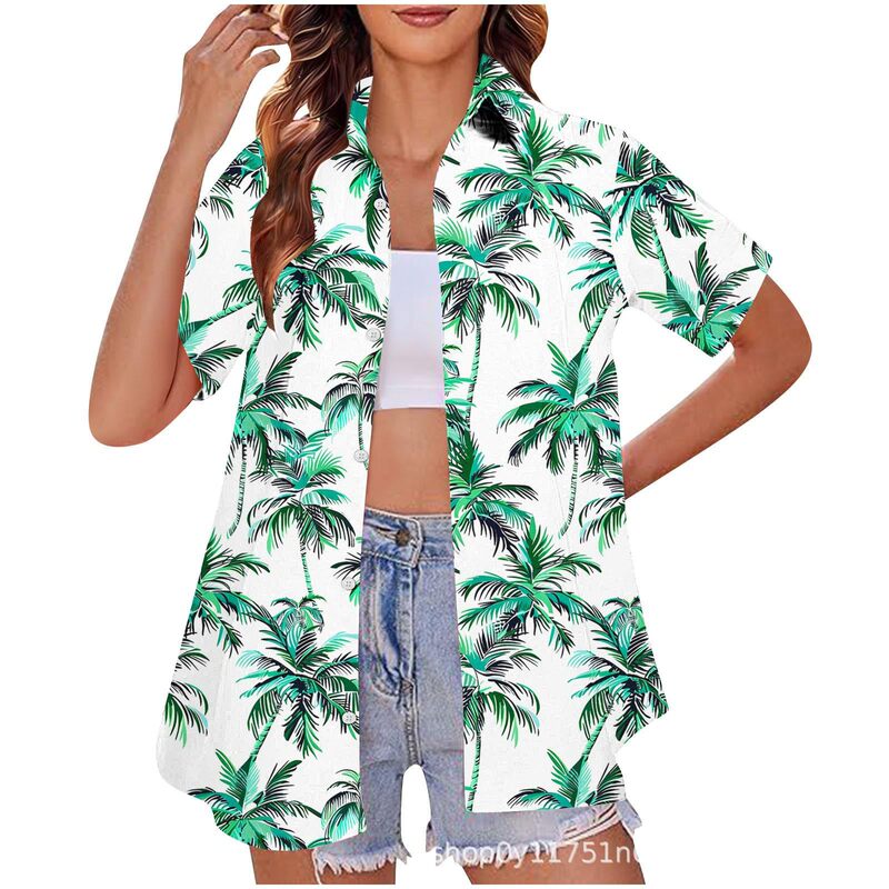Hawaiian Vacation Style Women's Short-Sleeved Shirt Tropical Floral Pattern 3D Printed Loose Women's Top