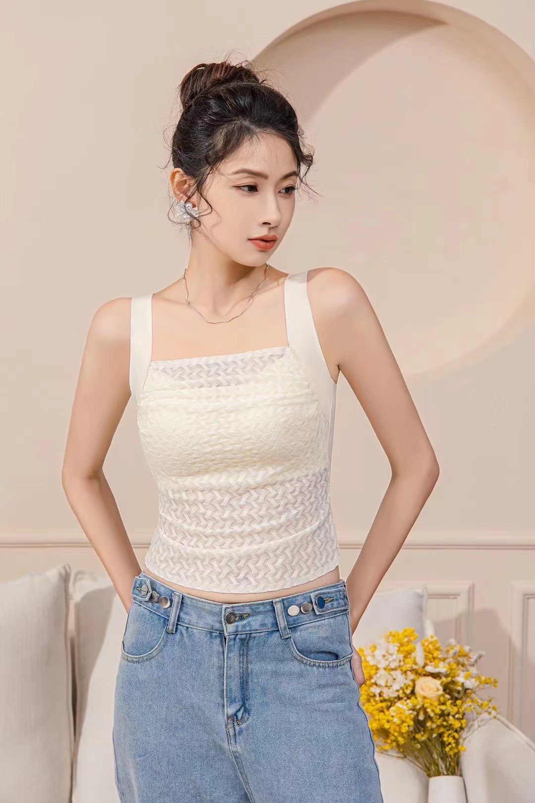 8816 Bubble Encaje, pliegues, tirantes anchos, ropa interior tipo chaleco, talla grande, tapón elástico, carne delgada, ropa interior fina, ropa exterior