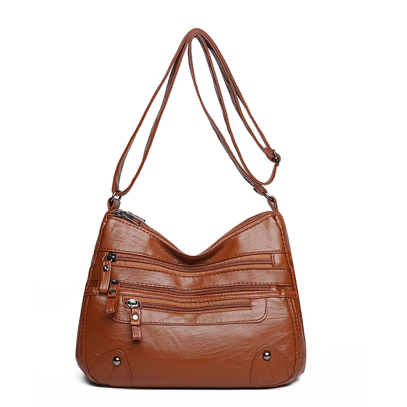 Bolsos de hombro, nuevos bolsos de piel blanda de comercio exterior femenino, moda de doble capa, bolsos de doble capa, versión coreana, bolsos de piel lavada a gran capacidad