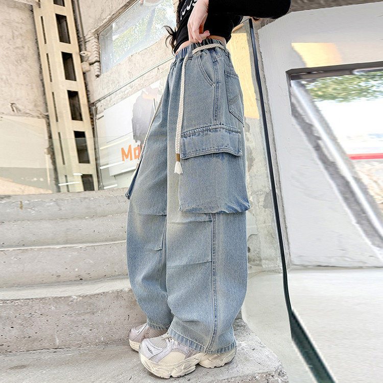 Mädchen-Stretch-Jeans für Kinder – Bequeme und stylische Hose mit hoher Taille und weitem Bein und elastischem Bund, modischer Stoff aus weicher Baumwollmischung_voghion.com