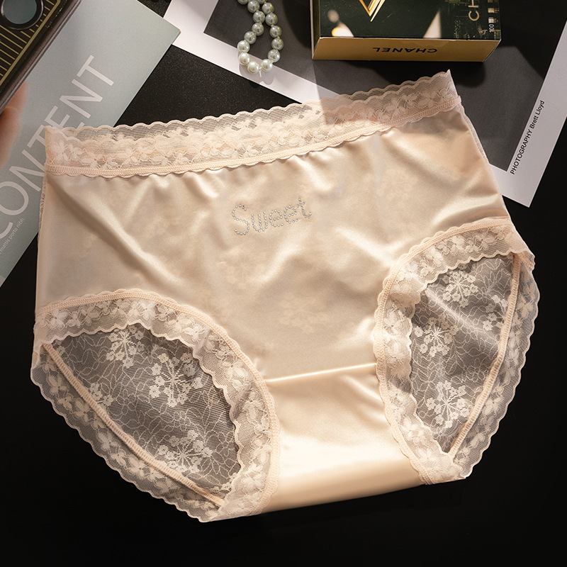 Seda de hielo, encaje deportivo, satén de lujo ligero, seda de hielo, entrepierna, entrepierna antibacteriana, seda de hielo, ropa interior de mujer triangular sin costuras