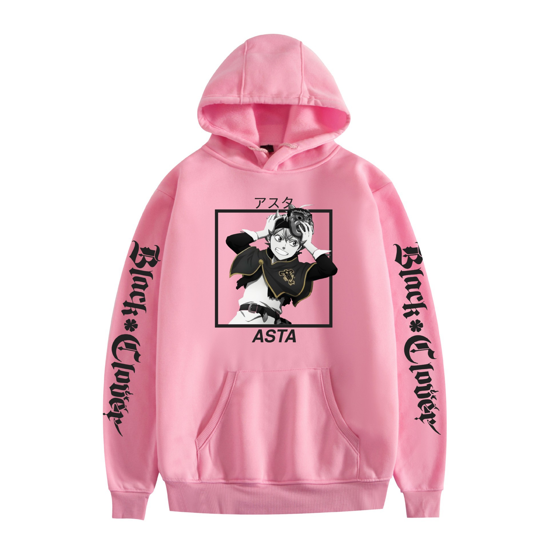 Suéter con capucha periférico de animación de trébol de cuatro hojas negro bidimensional marca de moda sudadera con capucha suelta casual más chaqueta de terciopelo nuevo