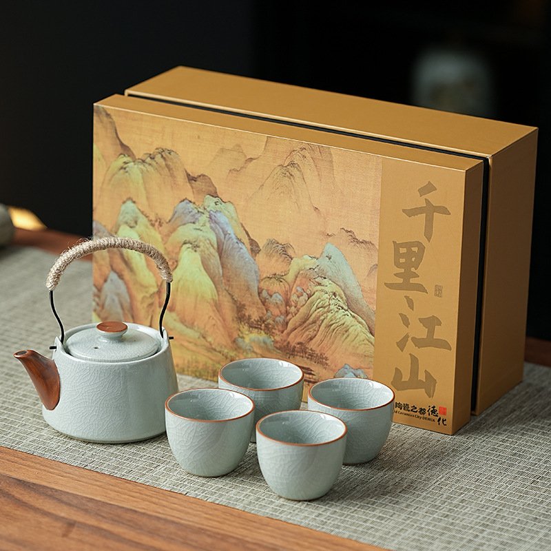 Чайный набор в китайском стиле Guochao Ceramic Travel Набор высококлассных подарочных коробок для деловых компаньонов, чтобы отправить клиентам практические подарки