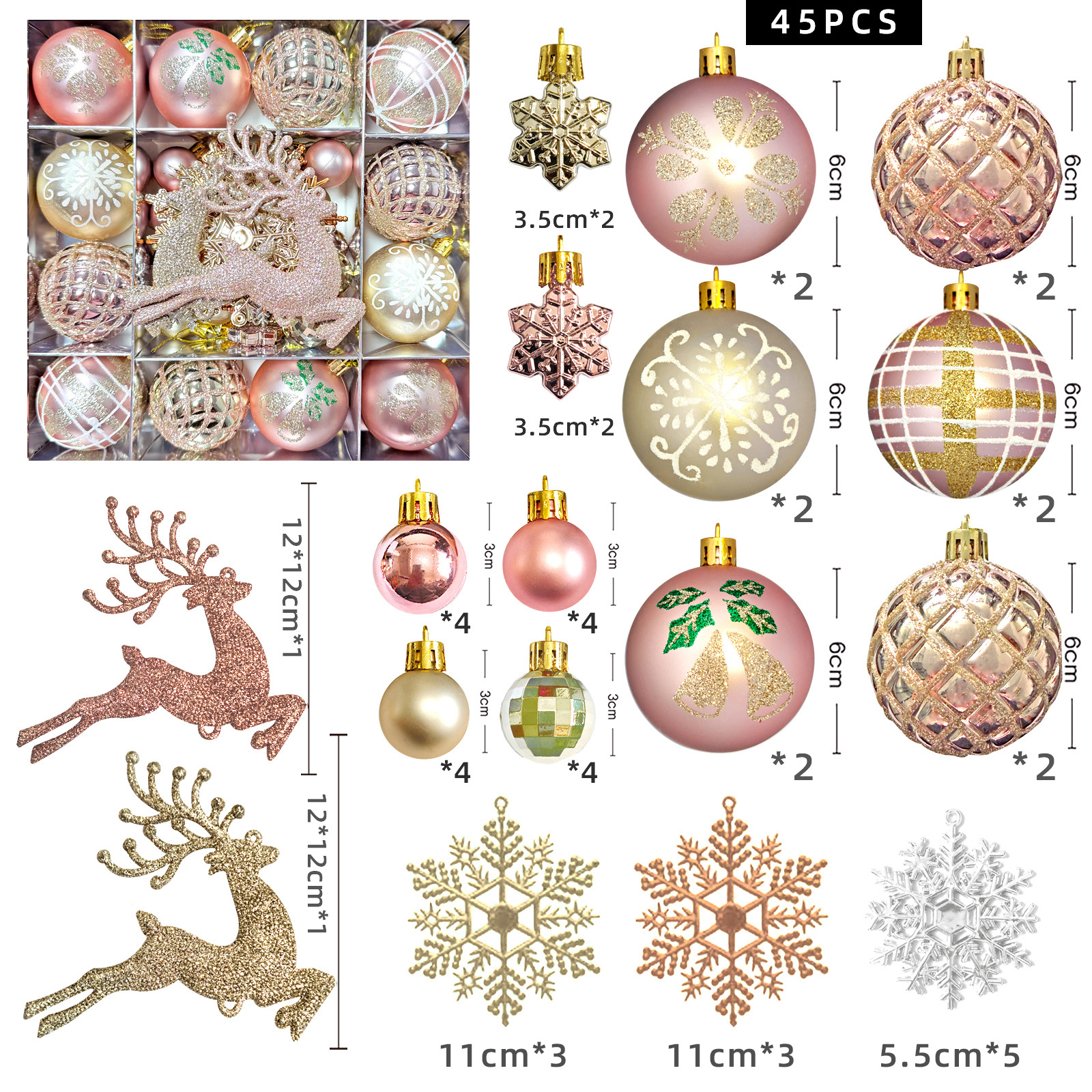 Esferas Navideñas Galvanizadas 6 cm de Plástico para Árbol de Navidad