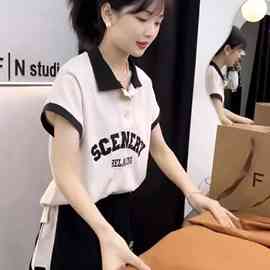 欧货时尚运动服套装女夏季学生韩版宽松polo衫短袖短裤休闲两件套