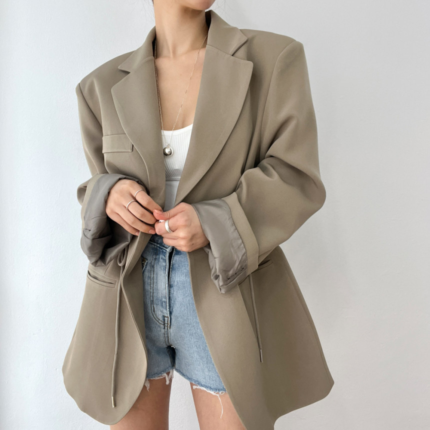 Korean Chic Autumn And Winter French Retro Style Blazer With Drawstring Waist, Slimming Effect, Pockets, Versatile_ecoleips.com