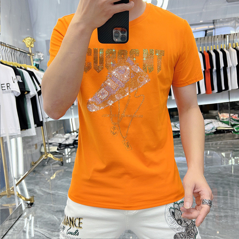 2023 Neue Sommer Ice Short Herren Trend Slim Fit Halbarm Mode Marke T-Shirt Schuhe Hot Diamond Seide Baumwolle_voghion.com