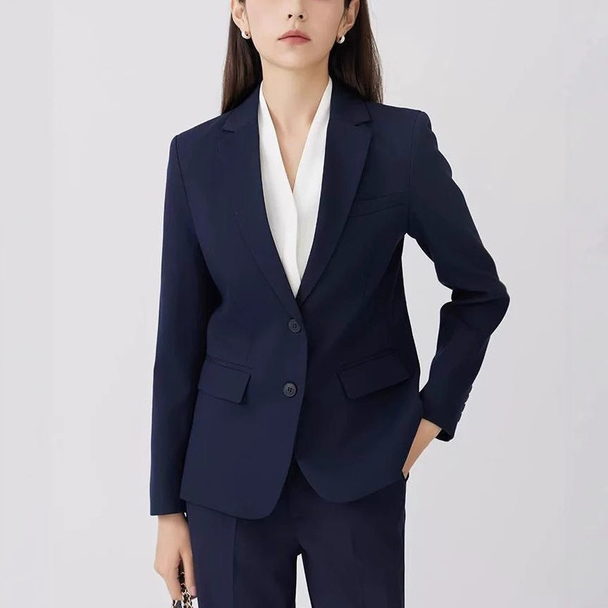 Bộ vest nữ cao cấp hai cúc ôm dáng không cần là, áo vest công sở sang trọng — áo khoác đơn màu đen, Áo khoác đơn màu xanh hải quân, Áo khoác xanh navy + quần thẳng, Áo khoác xanh navy + váy hông