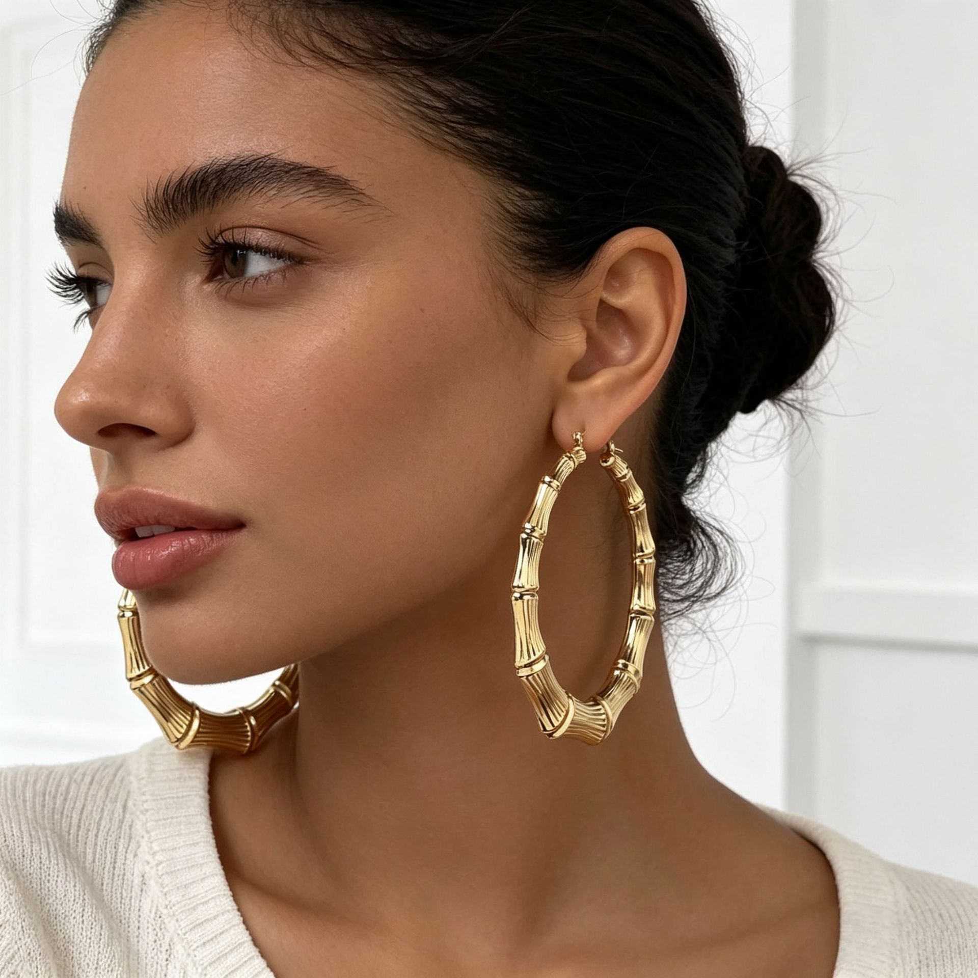 Hot-Selling Geometric Large Circle Bamboo Earrings Wholesale European and American Jewelry New Style Women's Cross-Border Alloy Earrings