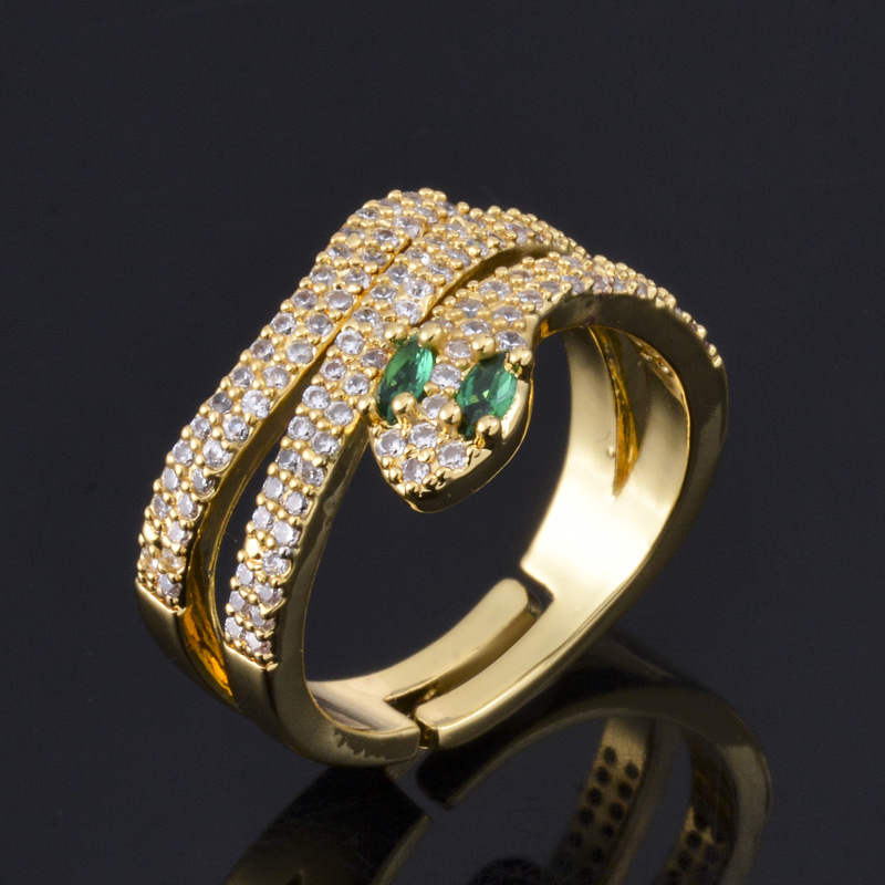 Fashion Colorful Zircon Micro-inlaid Snake-shaped Open Ring Wholesale display picture 5