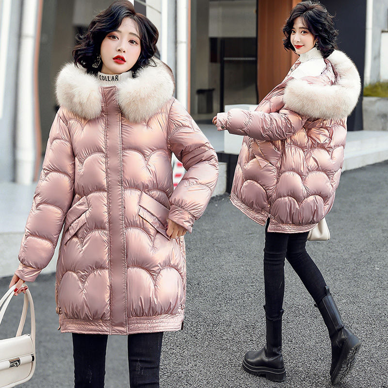 Cara brillante y colorida ropa de algodón de pluma media y larga para mujeres 2021 nuevo invierno coreano suelto de moda gruesa abrigo de algodón image 1