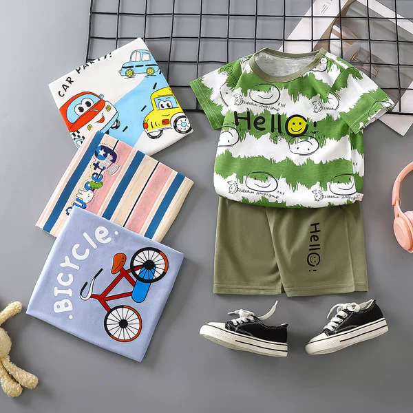 Children's short-sleeved suit boys summer boys treasure cotton T-shirt baby children's clothing girls baby clothes children's clothing wholesale