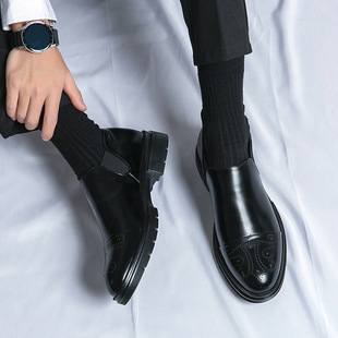 Heightened plus size Size 46 Men's Shoes Brooke Carved Leather Shoes Business Formal Dress Slip-on Lazy Wedding Shoes Loafers