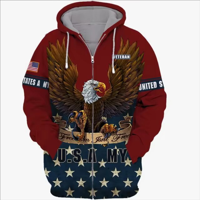 3D Digital Printing US Army US Zipper Hooded Pants Picture Zipper Hoodie Popular Cross-border Hot