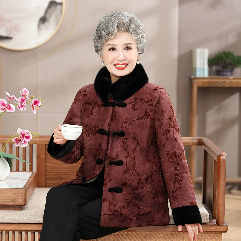 Пожилые люди зимнее платье бабушки хлопчатобумажное пальто толстая мама кашемировое пальто