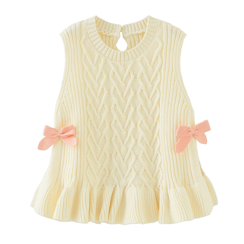 Ropa DE LOS NIÑOS primavera y otoño setas borde arco un puro algodón bebé suéter chaleco vestido niñas punto chaleco