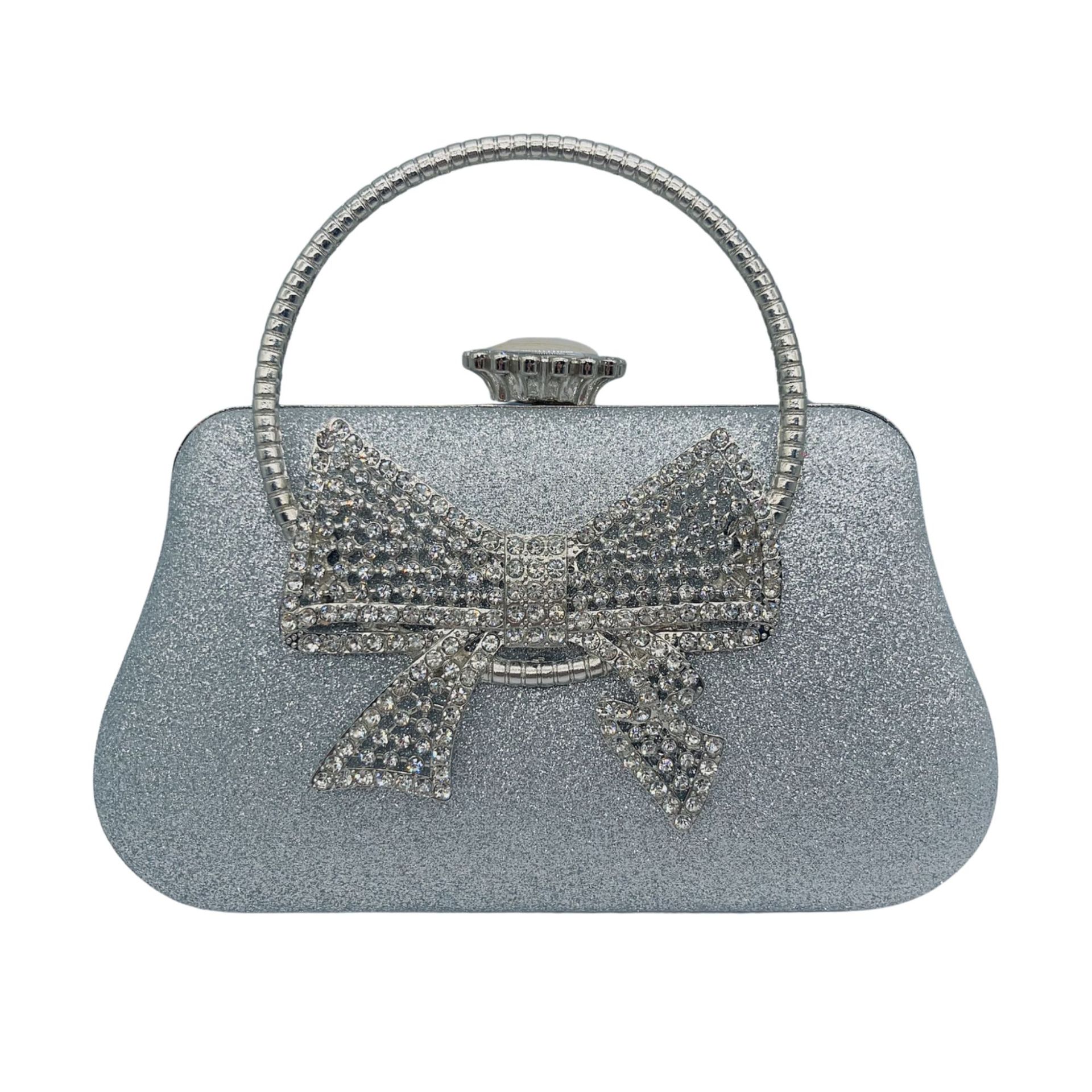 Túi clutch nữ dự tiệc da đơn giản tay cầm nơ — Màu đen, Màu bạc, Màu vàng nhạt, Màu Sâm panh chi tiết 6