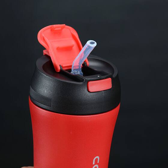Cross-border stainless steel double-layer coffee cup vacuum flip cover double drinking suction tube cup thermos cup car gift Cup