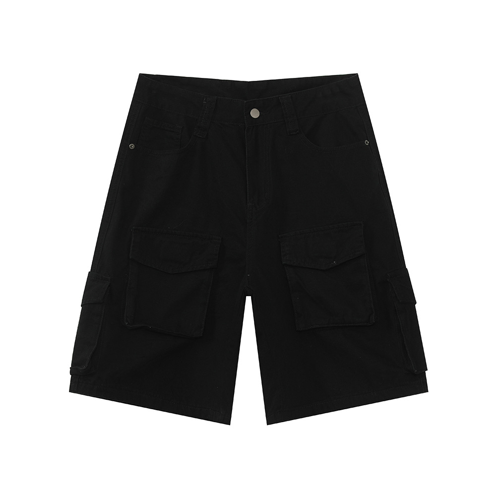 MTLCLOTHES para hombre | Pantalones cortos de mezclilla de algodón americano con múltiples bolsillos pantalones sueltos casuales de cinco puntos