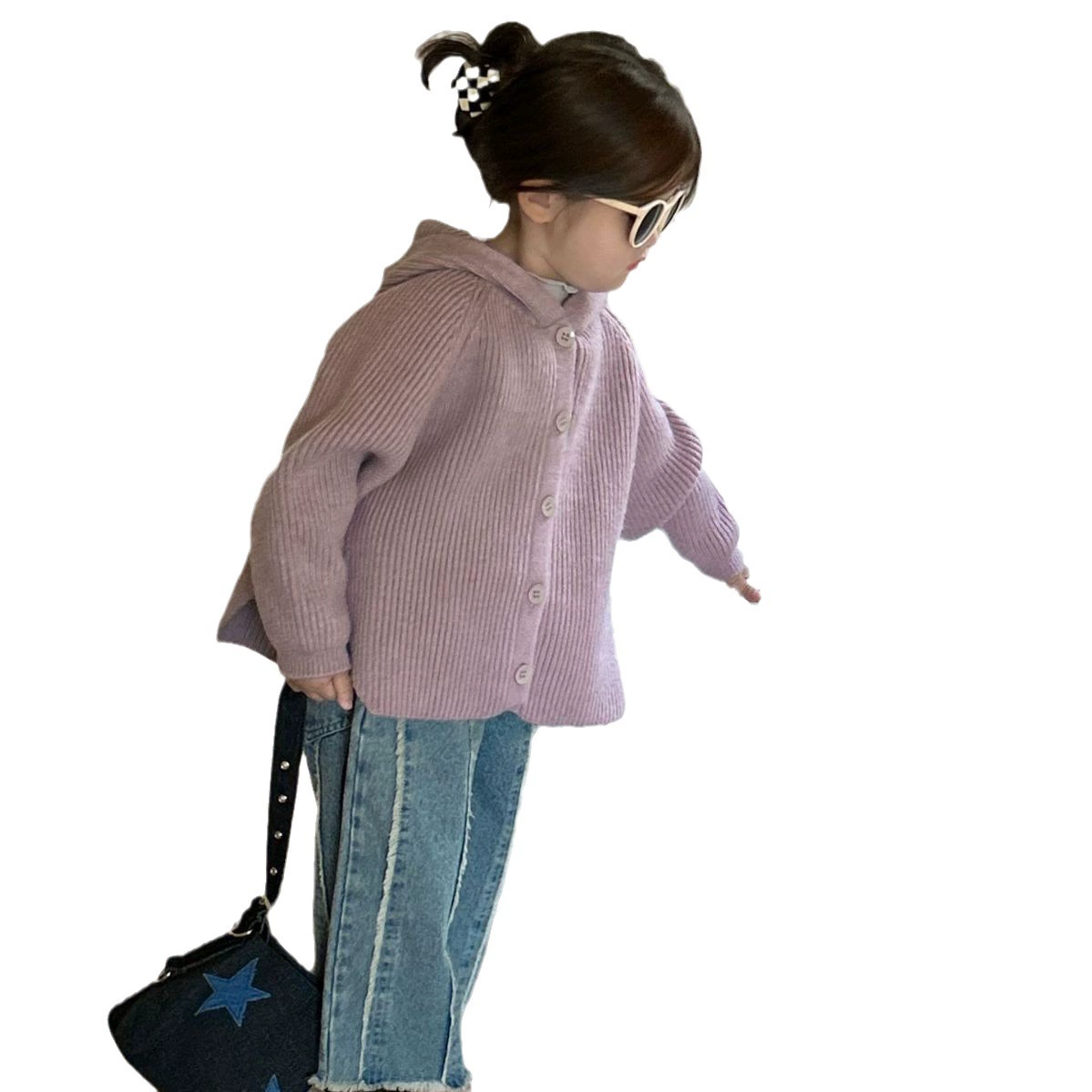 Autumn colored trench coat with hood, sweater, children's clothing, Korean style