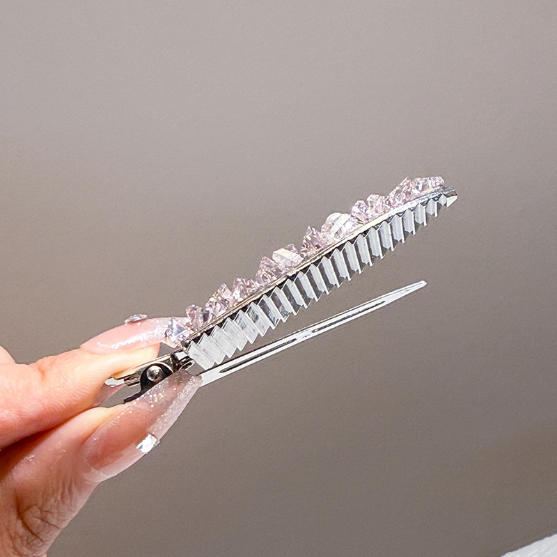 ダイヤモンドがちりばめられた韓国合金ヘアピン、カモノハシクリップ、多用途、ハイエンド、前髪ヘアピン、クールなヘアアクセサリー、ヘッドバンド|undefined
