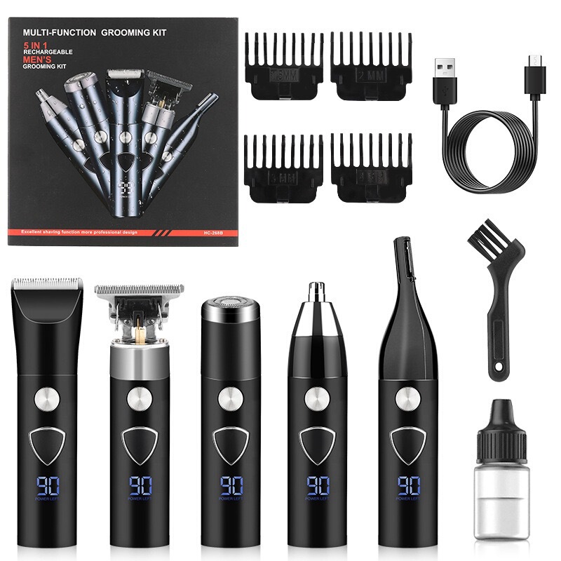 Cross-border new men's 5-in -1 multifunctional hair clipper eyebrow trimmer nose hair shaver suit carving electric clippers