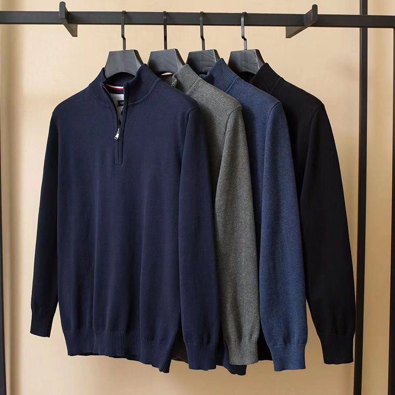 High-End Stand-Up Collar Fashionable Casual Men's Half Turtleneck Knitwear Autumn and Winter Trendyy Casual Zipper Warm Knitwear Jacket