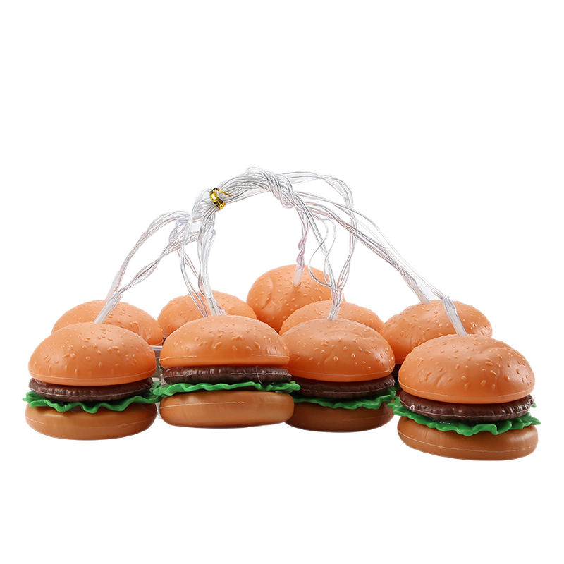 Nuevo LED helado luz cadena hamburguesa papas fritas luz decorativa de la habitación de los niños decoración del restaurante decoración de la fiesta de cumpleaños