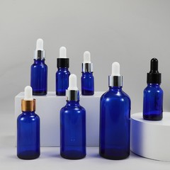 青いガラス精油瓶密封精華液分注瓶多規格精華瓶ゴム滴管瓶卸売り