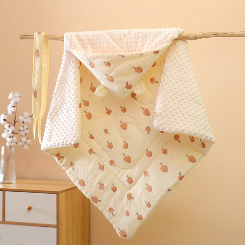 Baby bean velvet blanket, newborn delivery room blanket, autumn and winter quilted hooded swaddle blanket, infant blanket