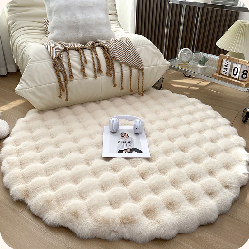 Other Cream Style Round Carpet Thickened Rabbit Fur Rug Living Room Sofa (Car Carpet) - beige-thickened-bubble-fleece-diameter-50cm