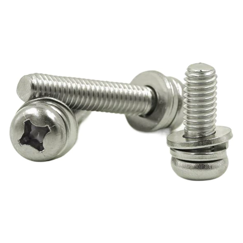Производитель на складе 304 Комбинированный винт с поперечной головкой из нержавеющей стали с плоской пружинной подушкой Комбинированный винт с круглой головкой