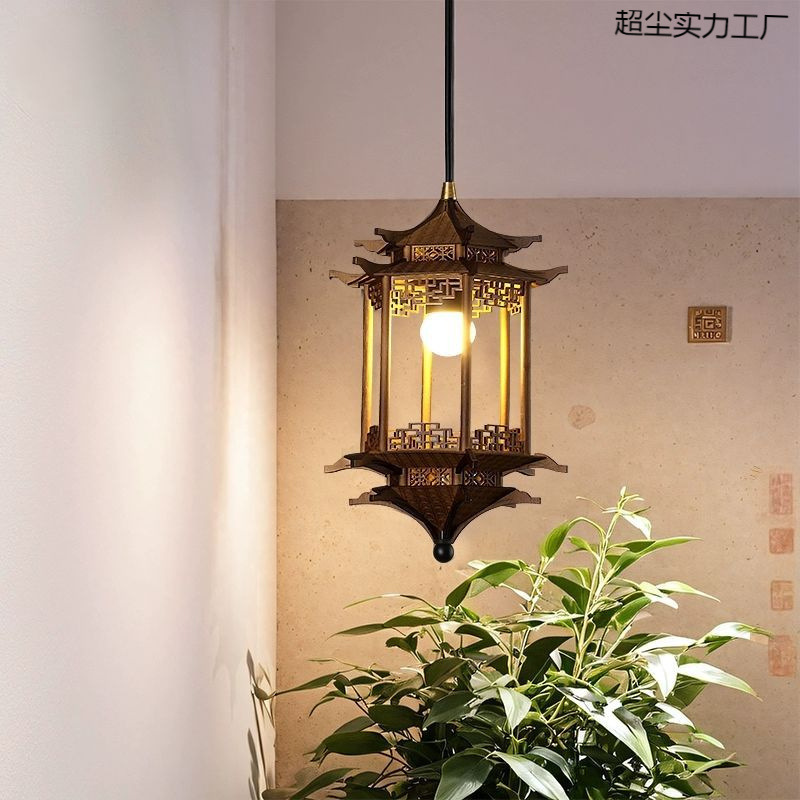 宋代美学禅意茶室餐厅仿古建筑房子新中式凉亭玄关灯六角凉亭吊灯|undefined